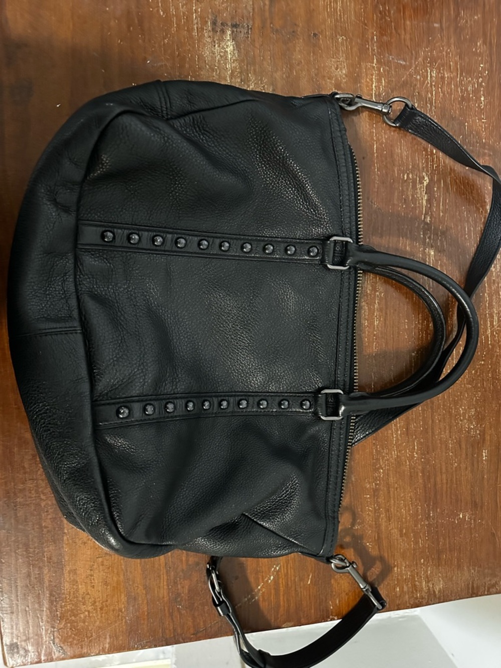 Coach Black Pebbled Leather Messenger Bag with Stud Trim - Picture 4 of 5